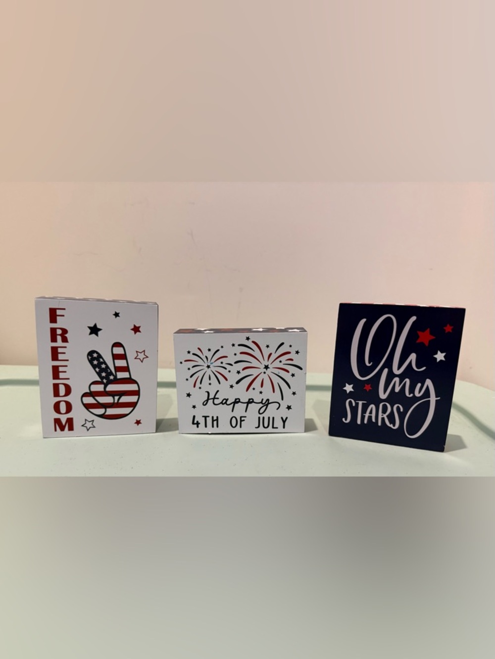 Fourth of July Fireworks Decorative Blocks- Set of 3- NWT